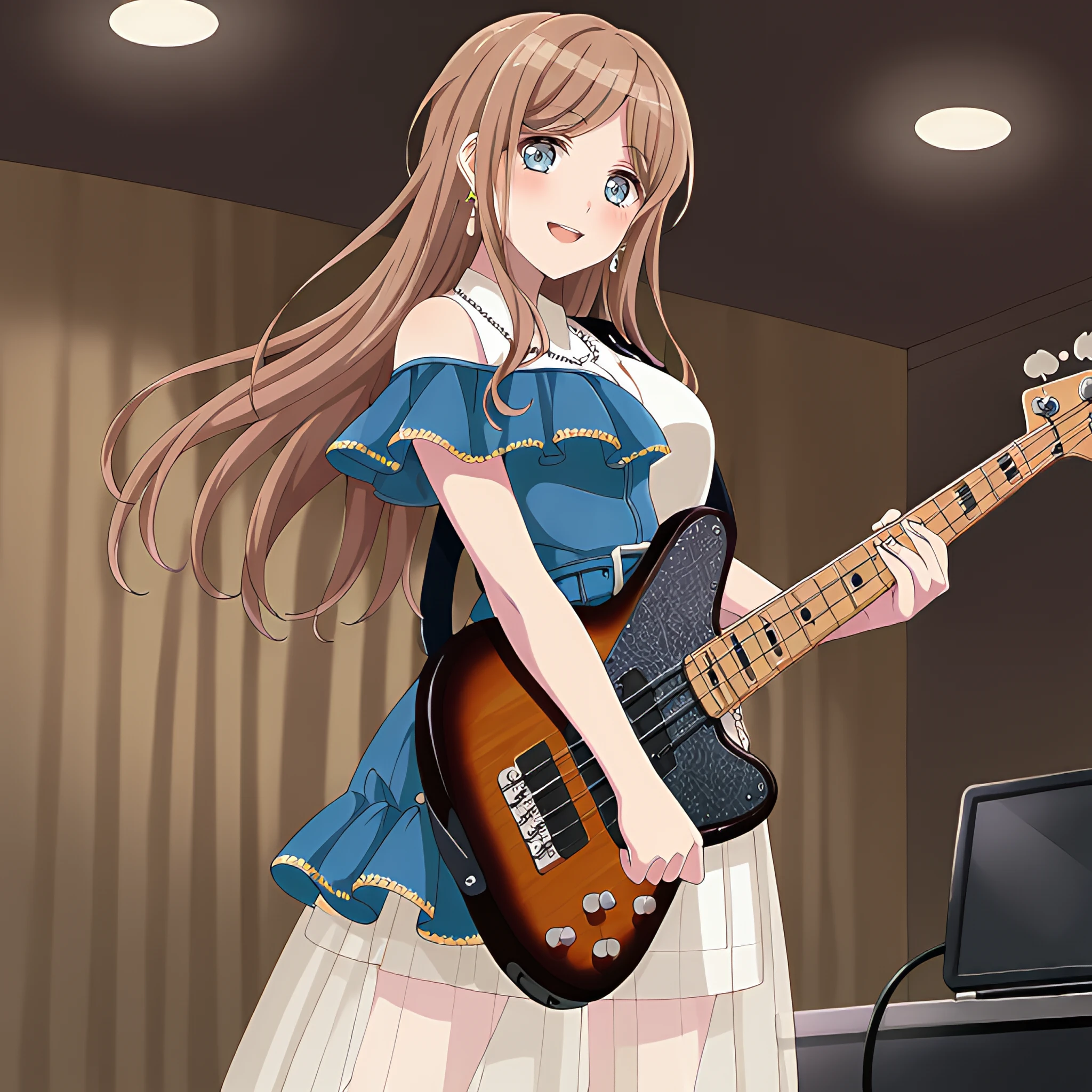 score_9, score_8, score_7_up,hd,source_anime,night,indoors,on stage,

1girl, solo, nagasakisoyo2, long hair, from side, cowboy shot, soyoido3 clothes, soyoido3 earrings, soyoido3 bass guitar, holding instrument, standing, smile, closed mouth, looking at viewer, light blush, 