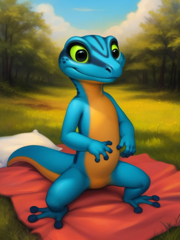 <lora:HodariGecYif:0.8> HodariGec, gecko,  blue body, green sclera, black eyes, green sclera, black eyes, yellow belly, chibi,
(solo focus), Looks at the viewer,  ((cowgirl position,))
[ large window, (nature), forest, grass, day shining, clouds, flowers, blanket, blue pillows, candles, bed, pillows, ]
(beautiful, aesthetic, perfect, delicate, intricate, saturated colors), masterpiece, digital drawing, best quality,
[by kenket|by totesfleisch8], by thebigslick:by silverfox5213:0.8], [by syuro, by paloma-paloma::0.2, (Tricksta, TotesFleisch8)