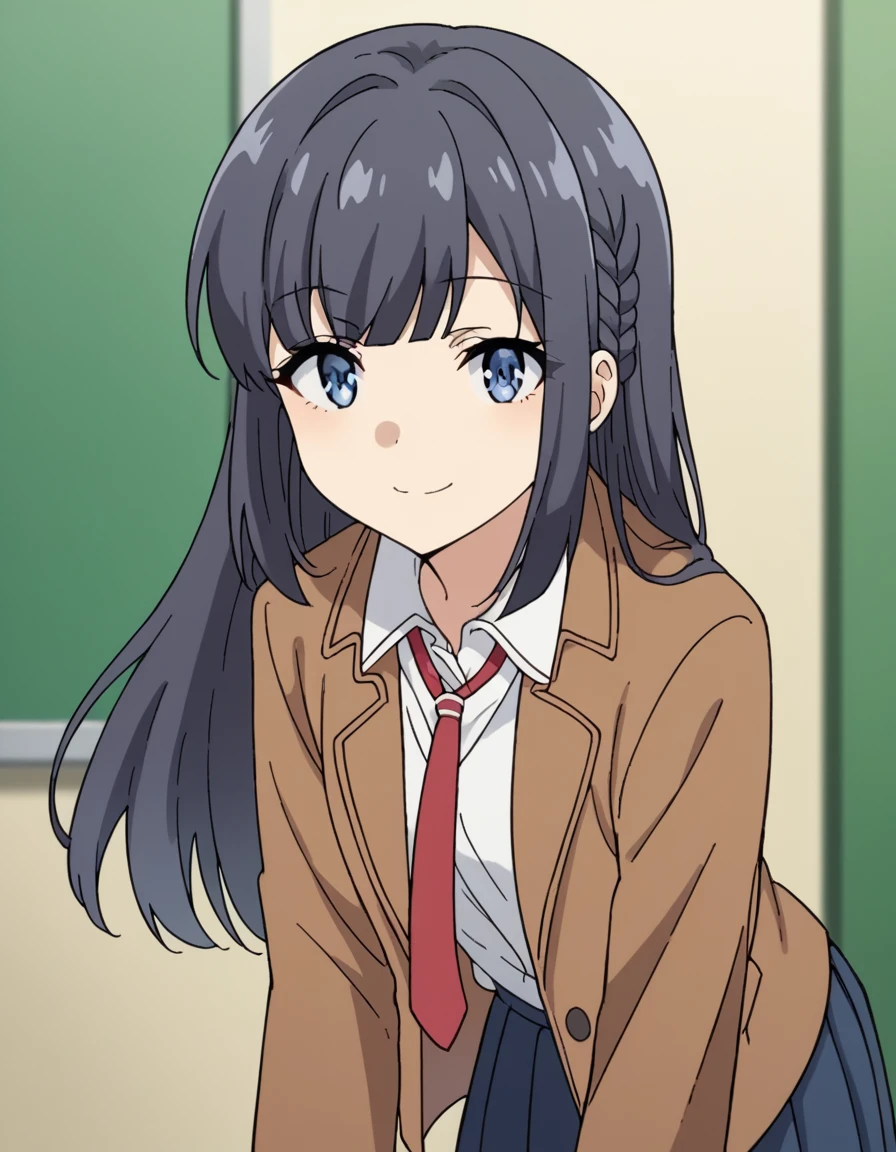 score_9, score_8_up, score_7_up, source_anime, <lora:shouko-makinohara-s1-movie-ponyxl-lora-nochekaiser:1>, shouko makinohara, blue eyes, black hair, braid,, long hair, skirt, shirt, school uniform, white shirt, short sleeves, pantyhose, pleated skirt, collared shirt, blue skirt, black pantyhose, red necktie, jacket, brown jacket,, indoors, bent over, smile, smug, looking at viewer, solo,, smile, looking at viewer, solo,, cowboy shot, dutch angle