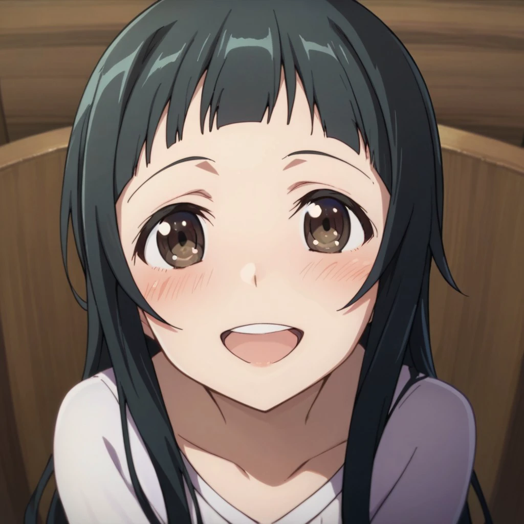 score_9, score_8_up, score_7_up, source_anime, yui (sao), POV, looking at viewer, blush, smile, open mouth, upper teeth only