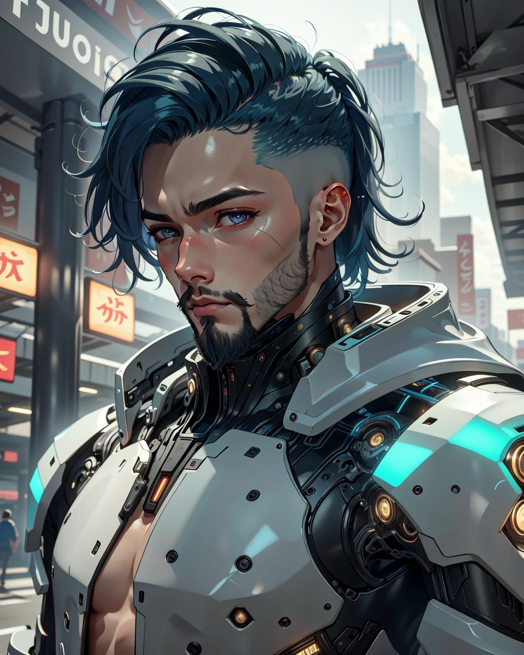 best quality,masterpiece,highly detailed,ultra-detailed, 
1boy, cyborg,android,man,facial hair, muscular male, facial hair, 
 <lora:neg9V2_last:0.5> 
 <lora:fluxcyborg:1> fluxcyborg,  <lora:ikegami-ryoichi_v02:0.5> ryoichi-Ikegami