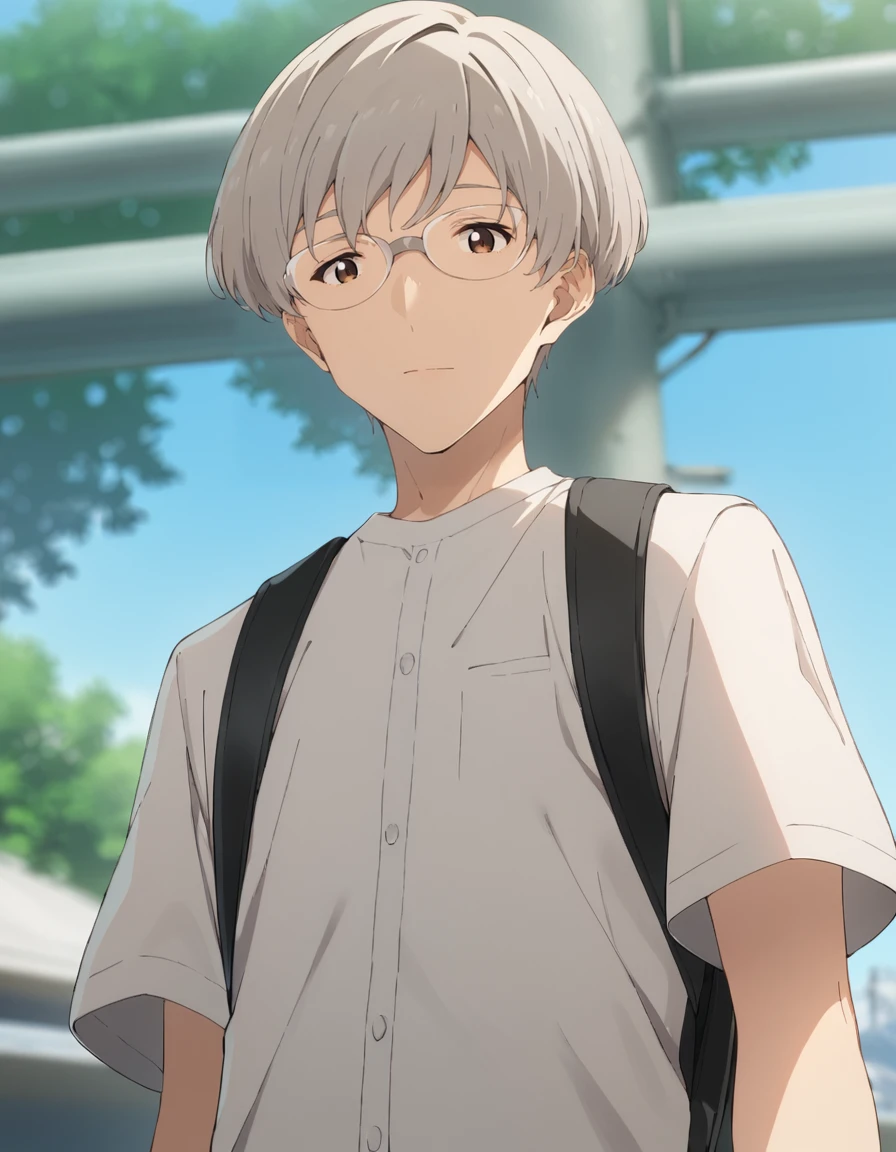 score_9, score_8_up, score_7_up, source_anime, BREAK
1boy, solo, looking at viewer, blurry background, fun fair, amusement park, outdoors, blue sky,
<lora:mitsuki_ayano_anime-soralz:1>,
mitsuki ayano, short hair, grey hair, glasses, brown eyes,
white shirt, short sleeves, bag, backpack, from below,