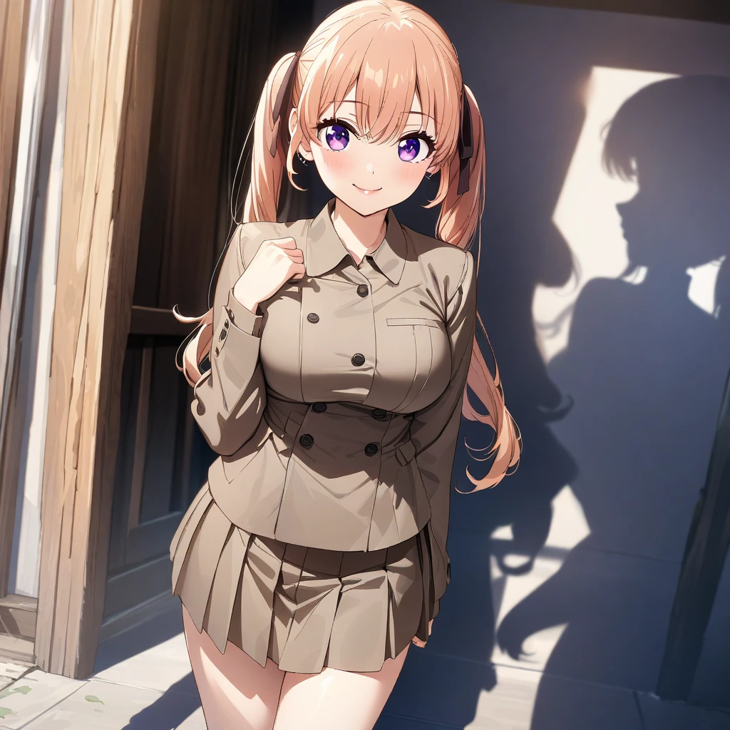 <lora:Shirley-10:1> Shirley , full body portrait , 1Girl , Solo , long hair , orange hair , red jacket , white panties , blue eyes , white shirt , military , military uniform , brown boots , standing , smile , bunny ears , only panties ,