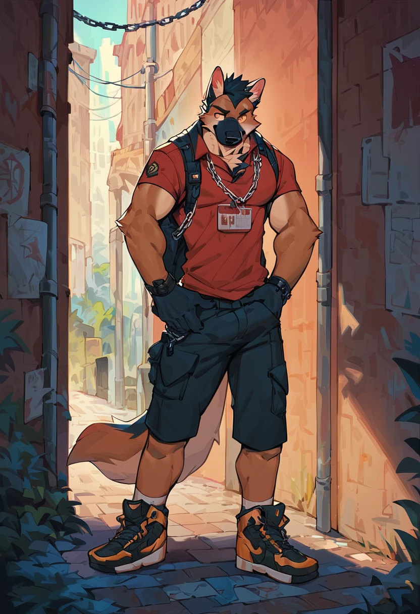 <lora:Style_Canyne_Khai_PONY_XL_Experimental:1>,
score_9,score_8_up,score_7_up,
a cartoon character with a chain around his neck, furry character, anthropomorphic wolf male, single character full body