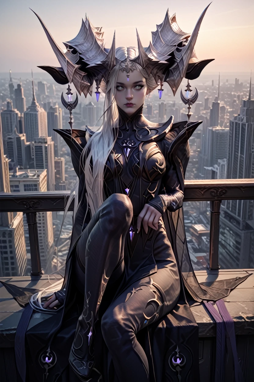 score_9, score_8_up, score_7_up
<lora:LABrelshaza:1.0>
LABrelshaza, 1girl, white hair, white eyes, demon horns, long hair, looking at viewer, sitting on a windowsill, one leg bent, one hand resting on the knee, city skyline at dusk in the background, moody and reflective ambiance