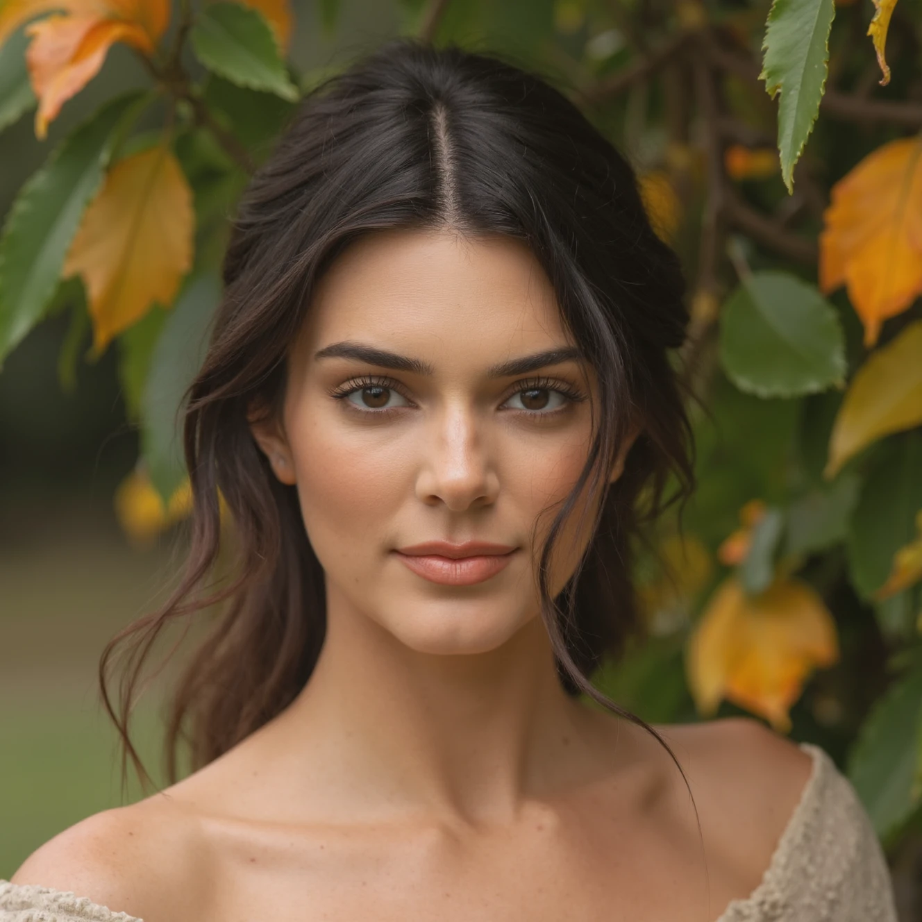 high fashion erotica portrait of a  beautiful attractive woman  kendall jenner, intricate face, wearing 1 7 th century french, in an autumn garden, matte painting, sargent, leyendecker, close - up shot asymmetrical intricate elegant <lora:kendall_jenner_r8_flux_lora_v1:1>