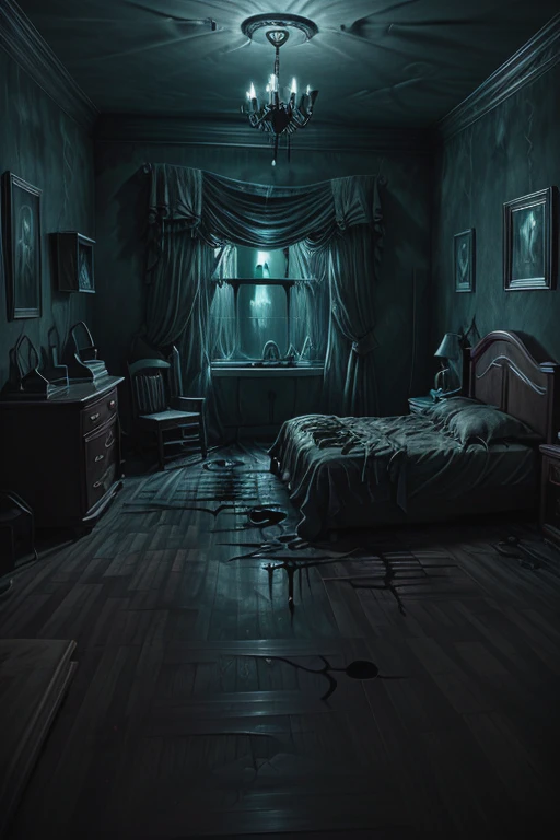<lora:Genie_Spookified_V1:1>, a Spookified bedroom, highly detailed,