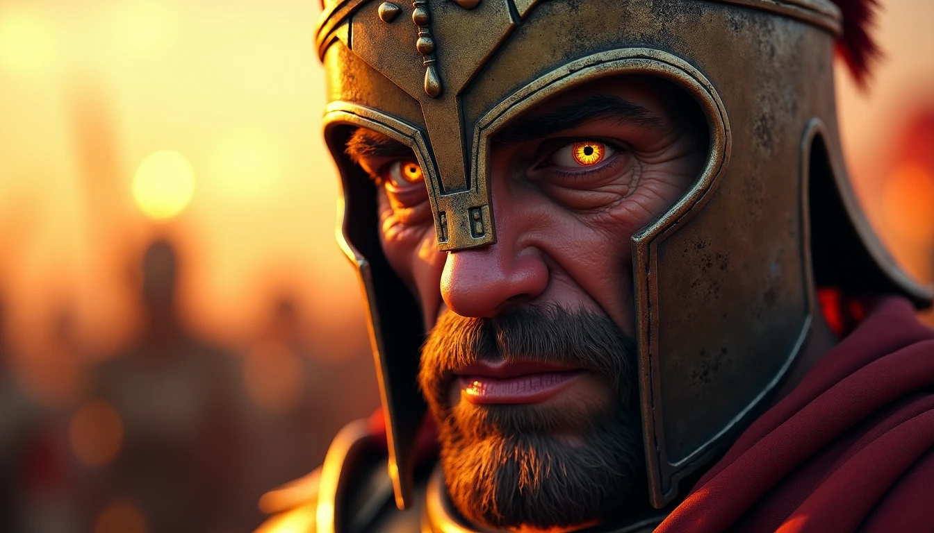 Realism*Digital Painting , Cinematic Depth of field , Ultrafine Details, Rich Details , Ambient light, 32k , Sharp Focus , Art by Oliver Wetter*Skottie Young*Guy Denning*Makoto Shinkai
"The wrinkled and determined face of the Spartan warrior, illuminated by the dim sunset light, reflects the suffering of a veteran soldier and the harshness of war, as he stands in the heart of the bloody battlefield, his heavy armor protects his strong body and his eyes shine like amber in the many deep sockets, reflecting his experience in battle and his unwavering determination."