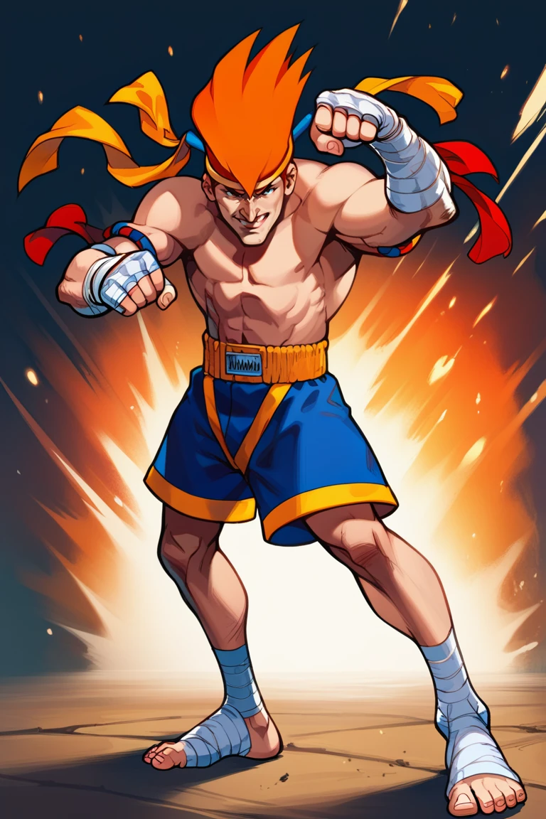 score_9, score_8, score_7, Adon_SFA, 1guy, orange hair, headband, shorts, fighting stance, feet wraps<lora:EMS-463354-EMS:1.000000>