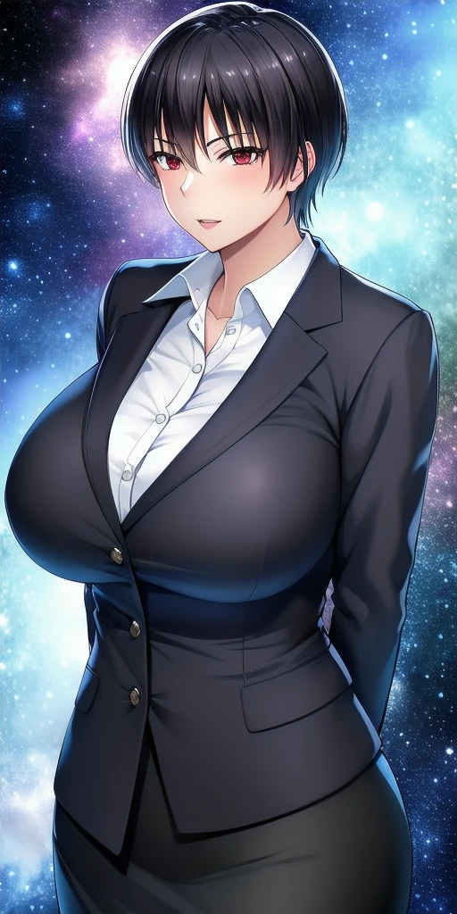 <lora:KaoruMizutaniV3:0.7> kaoru_mizutani, huge_breasts, standing, solo, arms_behind_back, starry_sky, pencil_skirt, dress_shirt, black_skirt, white_shirt,office_lady, masterpiece, best_quality, detailed_face, detailed_eyes, highres, beautiful, detailed, absurdres,