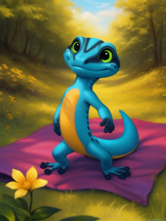 <lora:HodariGecYif:0.8> HodariGec, gecko,  blue body, green sclera, black eyes, green sclera, black eyes, yellow belly, chibi,
(solo focus), Looks at the viewer,  ((cowgirl position,))
[ large window, (nature), forest, grass, day shining, clouds, flowers, blanket, blue pillows, candles, bed, pillows, ]
(beautiful, aesthetic, perfect, delicate, intricate, saturated colors), masterpiece, digital drawing, best quality,
[by kenket|by totesfleisch8], by thebigslick:by silverfox5213:0.8], [by syuro, by paloma-paloma::0.2, (Tricksta, TotesFleisch8)