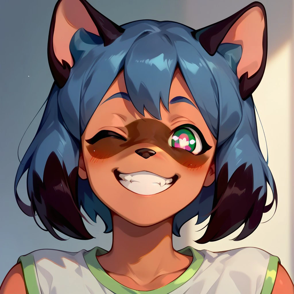 score_9, score_8_up, score_7_up, Michiru Kagemori, Anthro, furry, FACE ONLY, HEAD ON, FACE FOCUS, fur, cute, centered, smile, winking,