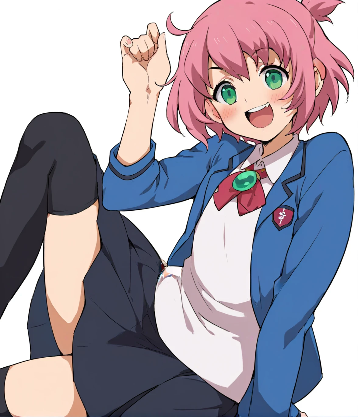 score_9, score_8_up, score_7_up,source_anime, <lora:CHARACTER_momoka:1>
(momoka), 
pink hair, short hair, hair between eyes, green eyes,
1girl, solo, (****), 
school uniform, blue jacket, long skirt, black thighhighs, 
cute_pose,
open mouth, smug, blush,
simple background, white background, uncensored