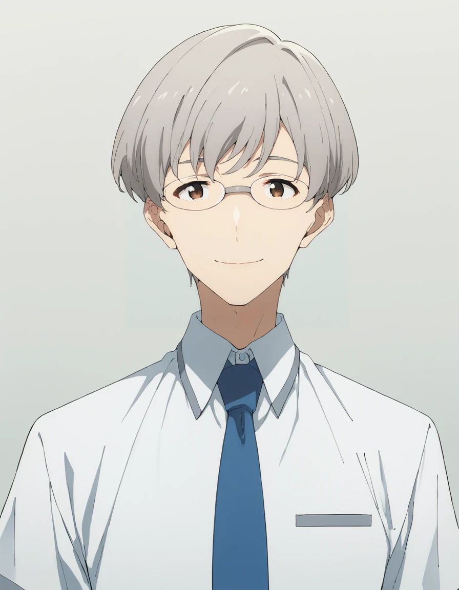 score_9, score_8_up, score_7_up, source_anime, BREAK
1boy, solo, looking at viewer, simple background, portrait,
<lora:mitsuki_ayano_anime-soralz:1>,
mitsuki ayano, short hair, grey hair, glasses, brown eyes,
school uniform, white collared shirt, short sleeves, (wristwatch:0.7), blue necktie, light smile