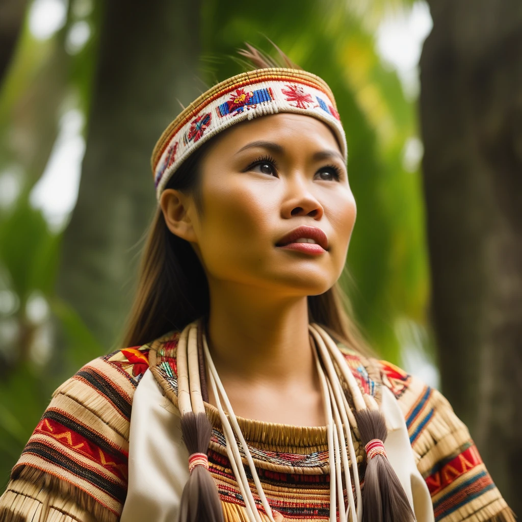 LL_FILIPINA, looking up, wearing a native attire