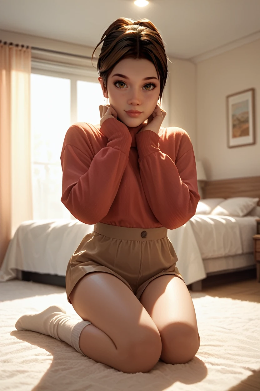 score_9, score_8_up, score_7_up, score_6_up
<lora:FCarla:1.0>
FCarla, 1girl, brown hair, looking at viewer, cute, solo, full body, bedroom, socks, soft lighting, warm lighting, arm under chin