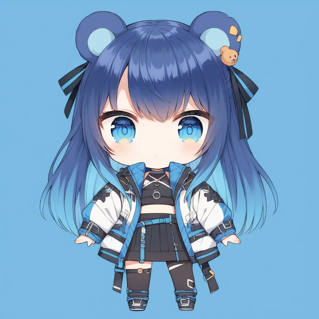 uruka, original outfit, bear ears, blue hair, blue eyes, open jacket
chibi, 
 <lora:URUKA-XL-t4-000004:0.6>