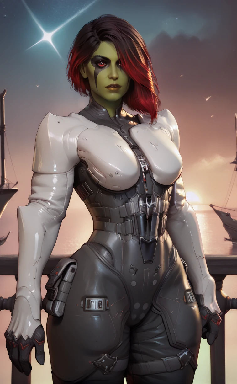 score_9,score_8_up,score_7_up,score_6_up,
Gamoraxl,multicolored hair,red eyes,hair over one eye,
black and white bodysuit,armor,
standing,
science fiction,night, ship, 
looking at viewer,<lora:GamoraXL:0.9>,