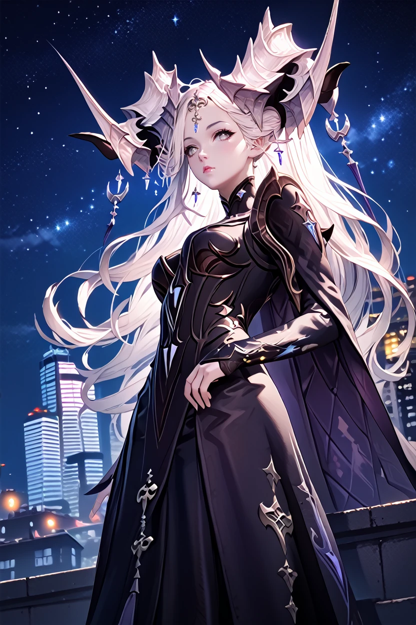 score_9, score_8_up, score_7_up
<lora:LABrelshaza:1.0>
LABrelshaza, 1girl, white hair, white eyes, demon horns, long hair, looking at viewer, standing on a rooftop at night, city lights twinkling below, wind gently blowing hair, starry sky above, mysterious and enchanting ambiance