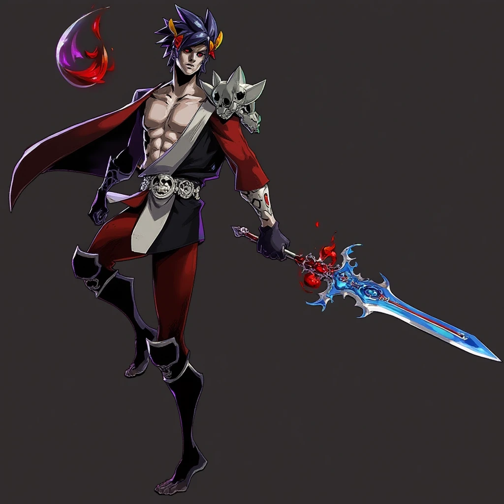 <lora:ZagreusFlux:1>Zagreus Hades, holding weapon, 