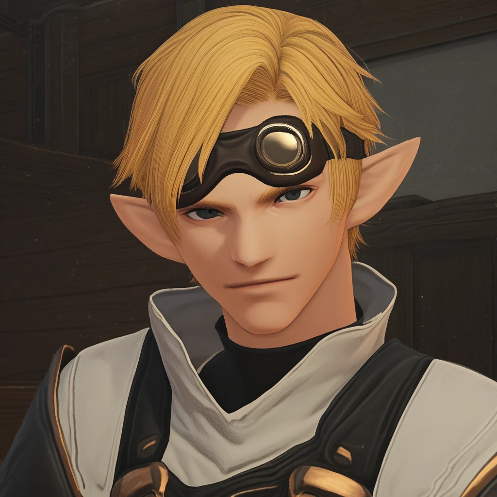 dt_xiv_style, solo, looking at viewer, short hair, blonde hair, 1boy, upper body, male focus, pointy ears, indoors, goggles, elezen, score_9, score_8_up, score_7_up, score_6_up, score_5_up, score_4_up,