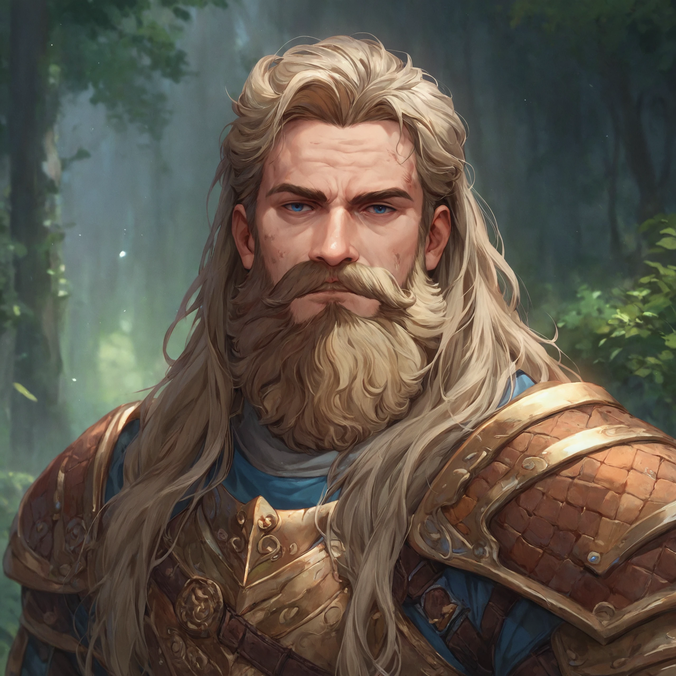 score_9, score_8_up, score_7_up, 1boy, rugged look, beard, facial hair, mustache, armor, fantasy, long hair, dirty blonde,
portrait
outdoors, forest, dark background, detailed environment,