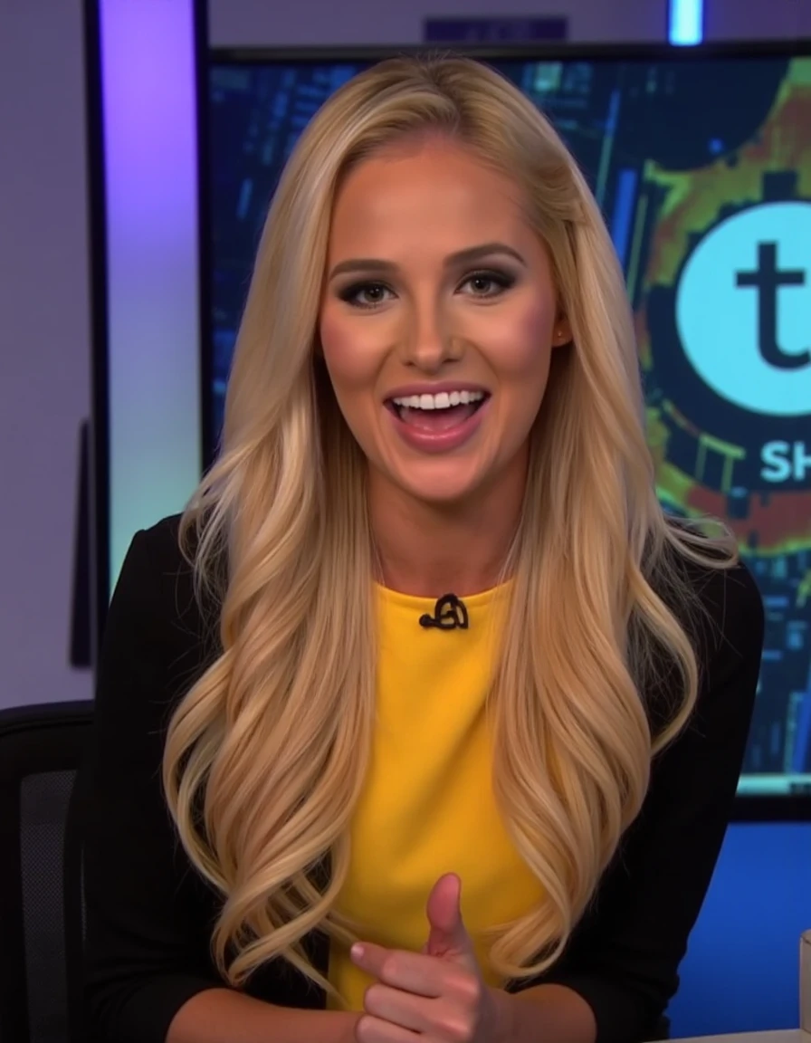 young woman as the host of her own twitch show <lora:Tomi_Lahren_v1:1>