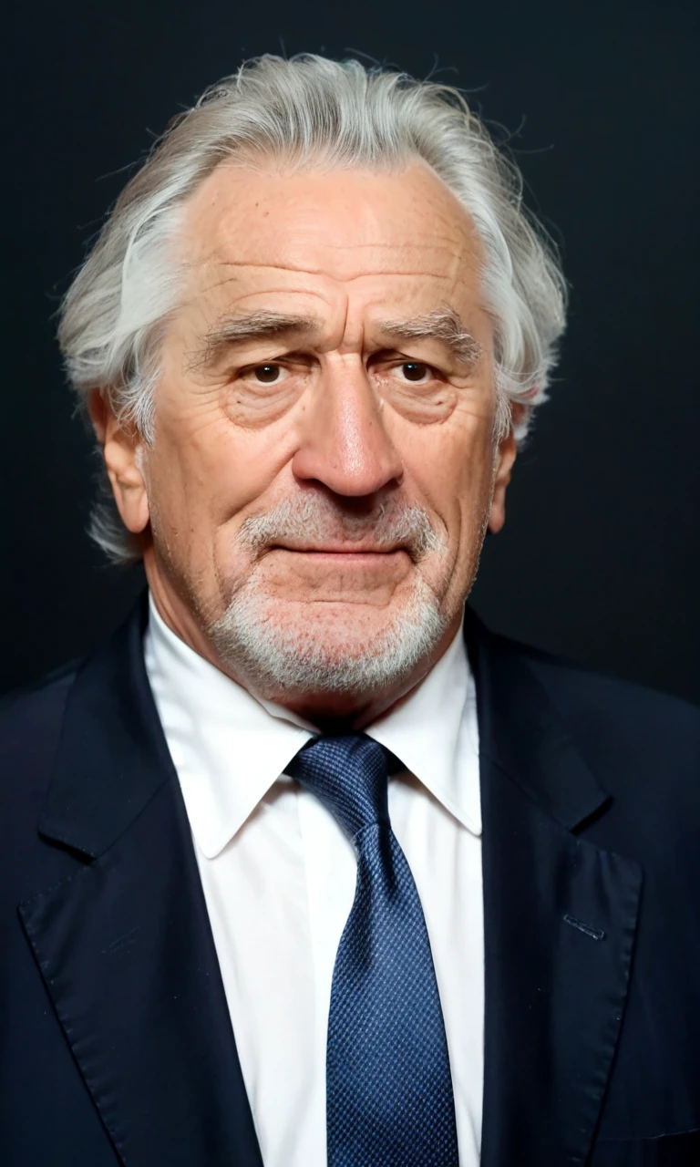 from front,solo,(detailed face),solo,score_9, score_8_up, score_7_up, 1boy,robert deniro,grey-hair,solo,old,old man,aged_up,black suit,white