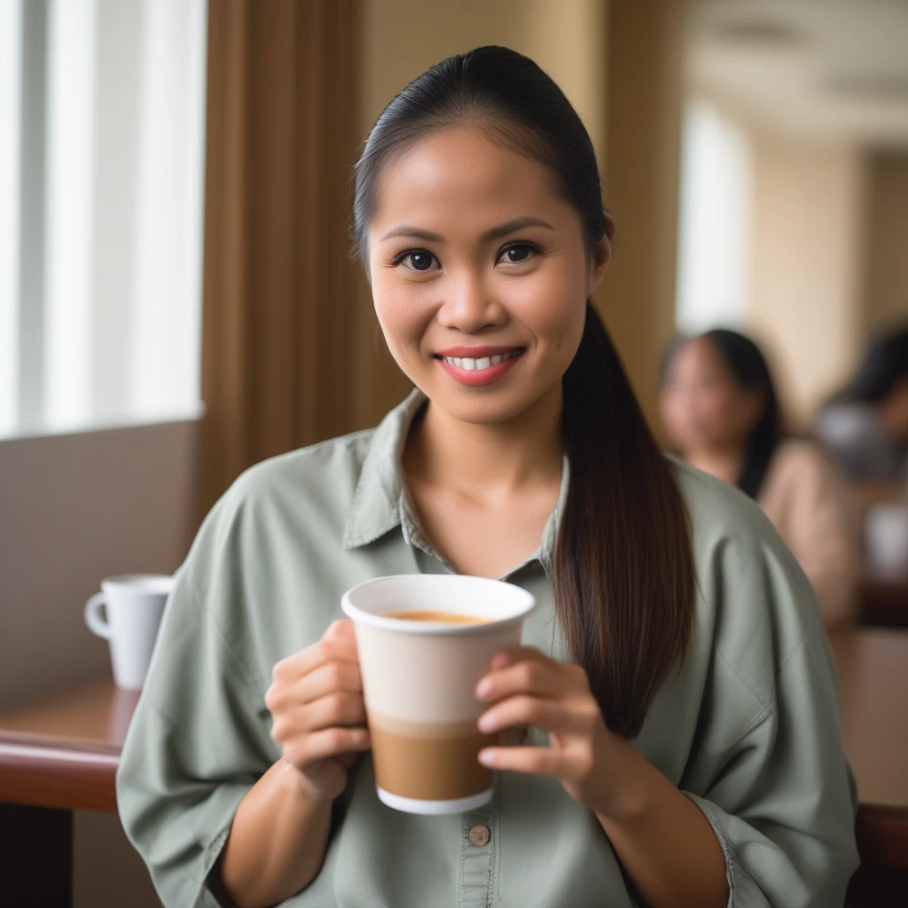 LL_FILIPINA, holding a cup of coffee