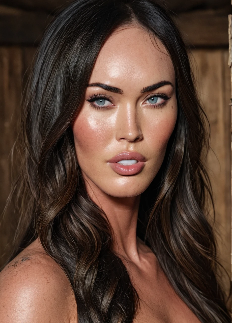 a woman with long black hair and green eyes in restaurant, with green eyes, with stunning green eyes, keine Falten, Modelgesicht wie Megan Fox, big lips, Ultrarealistische digitale Malerei, Hyperrealistische digitale Malerei, Ultrarealistische digitale Kunst, Hyperrealistische digitale Malerei, Ultrarealistische digitale Kunst, with deep green eyes, Ultrarealistische digitale Kunst, with green eyes, Genau, ultrarealistische Gesichter, Realistische digitale Malerei, mit schwarzbraunen Haaren, definierte Gesichtsturktur, texturierte Haut, spitzes Kinn, hohe Wangenknochen, feine Nase, full body