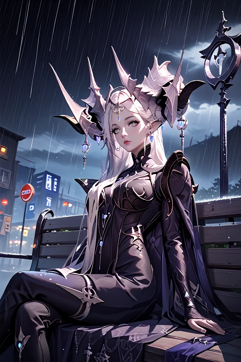 score_9, score_8_up, score_7_up
<lora:LABrelshaza:1.0>
LABrelshaza, 1girl, white hair, white eyes, demon horns, long hair, looking at viewer, bus stop, night, rain, sitting, leaning back, dynamic lighting, modern, vogue