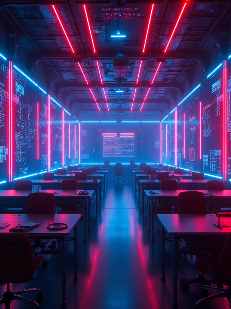 a high-tech space of classroom glowing cyber-lights