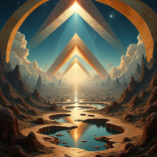 A surreal landscape representing the ineffable nature of a mystical experience, with impossible geometry and a sense of infinite space and timelessness.