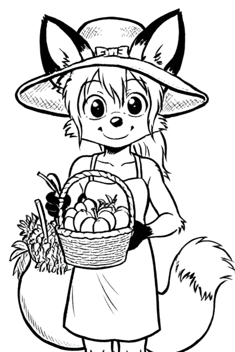 summer dress, summer hat, chamomile field, holding fruit basket, smiling, looking at viewer,
solo, dwarf, fox, black eyes, spiked tuft, hair tuft, ponytail, big hair, pointy nose, black nose, black paws, black and white, white background,
<lora:Millie_from_Ozy_and_Millie_90_style:0.9>