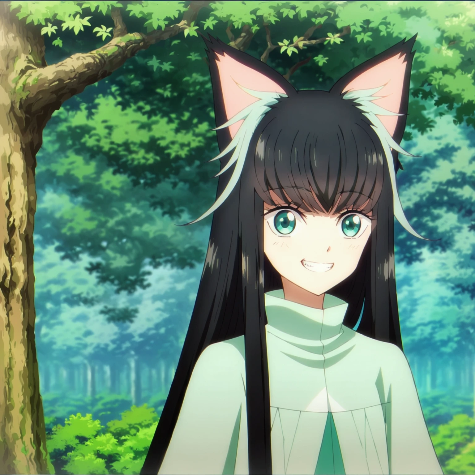 tama, 1girl, score_9, score_8_up, score_7_up,  score_9, ( highly detailed, masterpiece, best quality:1.2), tree, branch,  grin, soft focus, (blush:0.5), looking at viewer,   <lora:young-tama-ponyXL-v0.5-000014:1>