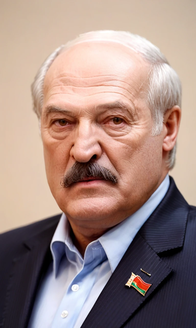 from front,upper body,looking_at_viewer,solo,(detailed face),solo,score_9, score_8_up, score_7_up, 1boy,lukashenko,grey-hair,moustache,solo,old,old man,aged_up,w,black suit,simple_background