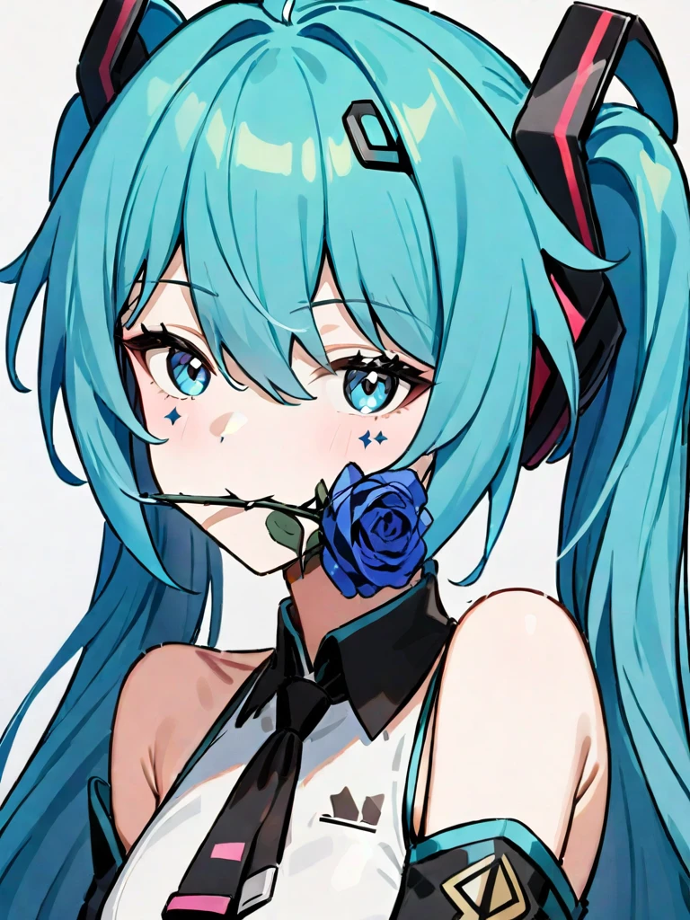 1girl,solo,kuchinihana,,hatsune miku,blue rose,<lora:kuchinihana-000012:1>, masterpiece, best quality, very aesthetic, absurdres