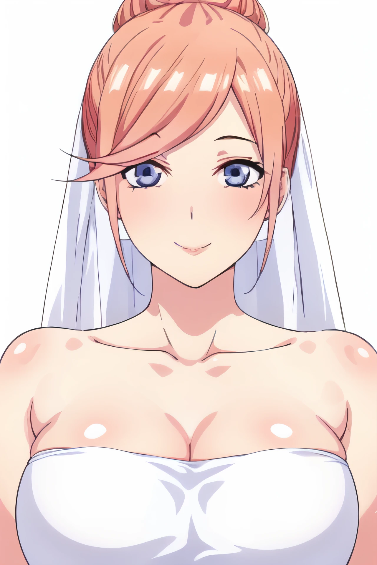 Simple Background,(White_Background:1.1),
dynamic pose,standing at attention,
wedding dress, bridal veil, bare shoulders, white gloves, collarbone, cleavage, 
<lora:Bride_5Toubun-KK77-V1:0.7>,Bride_5Toubun,
blue eyes, Pink hair,bangs,short hair,Makeup, red lipstick, hair bun,
<lora:more_details:0.1>,<lora:NovelAI_YesMix5_KKStyle-KK77-Yes5-V1:0.3>,<lora:Oda_Non_Style2-KK77-Yes5-V1:0.3>,
1 girl, 20yo,Young female,Beautiful long legs,Beautiful body,
Beautiful Nose,Beautiful character design, perfect eyes, perfect face,expressive eyes,perfect balance,
looking at viewer,(Focus on her face),closed mouth, (innocent_big_eyes:1.0),(Light_Smile:0.3),
official art,extremely detailed CG unity 8k wallpaper, perfect lighting,Colorful, Bright_Front_face_Lighting,White skin,
(masterpiece:1.0),(best_quality:1.0), ultra high res,4K,ultra-detailed,
photography, 8K, HDR, highres, absurdres:1.2, Kodak portra 400, film grain, blurry background, bokeh:1.2, lens flare, (vibrant_color:1.2),professional photograph,
(Beautiful,large_Breasts:1.4), (beautiful_face:1.5),(narrow_waist),