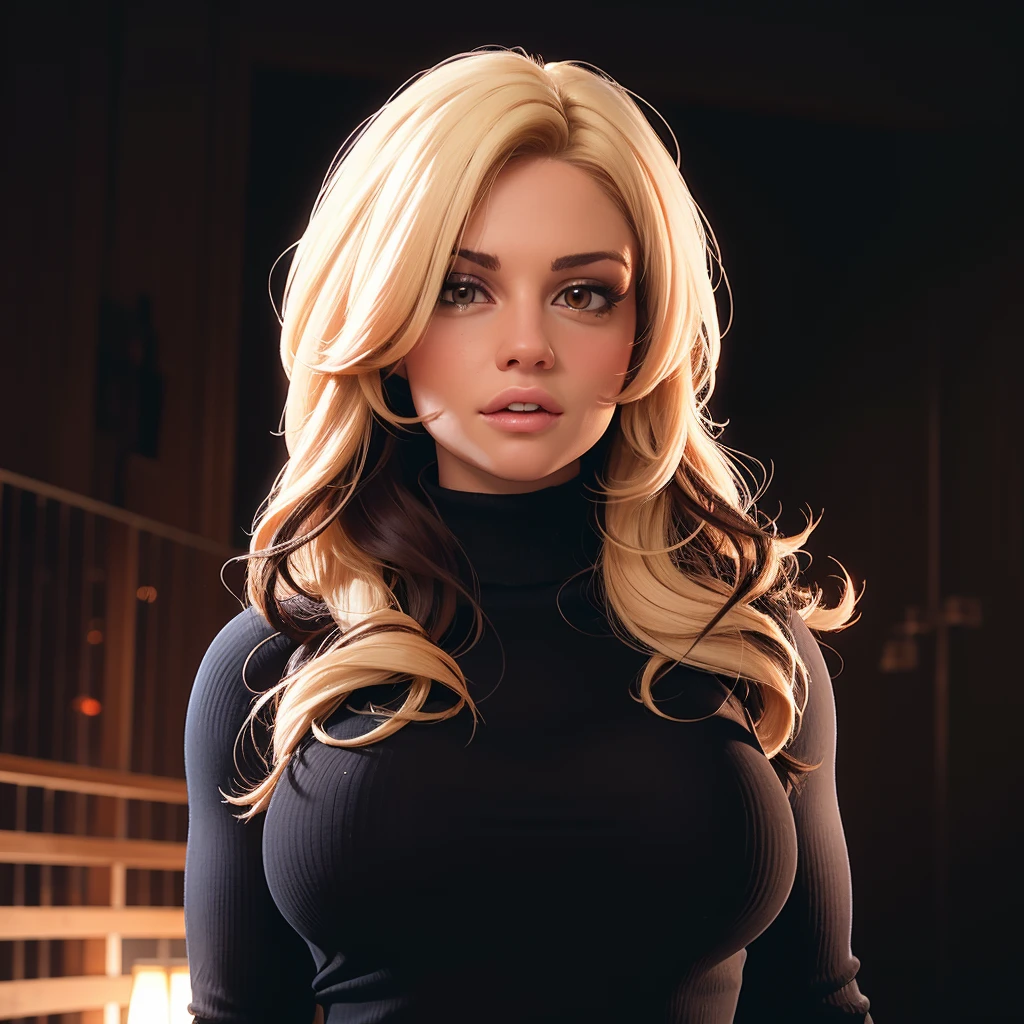 Best_QualityPos, RAW photo, intricate details, best quality, 8k uhd, soft lighting, 1girl, solo, kaitlyn, long hair, blonde hair, brown eyes, black turtleneck sweater, long sleeves, toned  <lora:Kaitlyn:0.7>