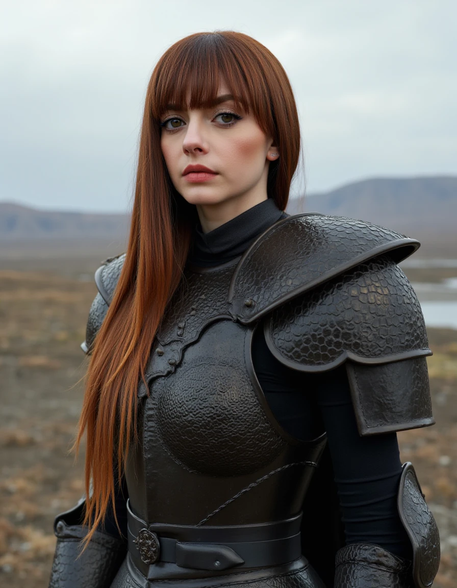 <lora:AnnalisaSC:1>
full body photo of AnnalisaSC adult woman with straight bangs and long reddish-brown hair.
She is a fallen knight that is wandering on a desolate land.
She is wearing a dark decorated heavy armor that is partially broken.
She has a serious expression.
Dark despair atmosphere, high quality photo with film grain and lens glare.