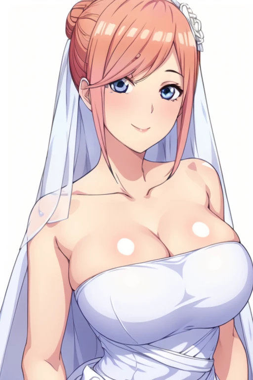 Simple Background,(White_Background:1.1),
dynamic pose,standing at attention,
wedding dress, bridal veil, bare shoulders, white gloves, collarbone, cleavage, 
<lora:Bride_5Toubun-KK77-V1:0.7>,Bride_5Toubun,hair flower,
blue eyes, Pink hair,bangs,short hair,Makeup, red lipstick, hair bun,
<lora:more_details:0.1>,<lora:NovelAI_YesMix5_KKStyle-KK77-Yes5-V1:0.3>,<lora:Oda_Non_Style2-KK77-Yes5-V1:0.3>,
1 girl, 20yo,Young female,Beautiful long legs,Beautiful body,
Beautiful Nose,Beautiful character design, perfect eyes, perfect face,expressive eyes,perfect balance,
looking at viewer,(Focus on her face),closed mouth, (innocent_big_eyes:1.0),(Light_Smile:0.3),
official art,extremely detailed CG unity 8k wallpaper, perfect lighting,Colorful, Bright_Front_face_Lighting,White skin,
(masterpiece:1.0),(best_quality:1.0), ultra high res,4K,ultra-detailed,
photography, 8K, HDR, highres, absurdres:1.2, Kodak portra 400, film grain, blurry background, bokeh:1.2, lens flare, (vibrant_color:1.2),professional photograph,
(Beautiful,large_Breasts:1.4), (beautiful_face:1.5),(narrow_waist),