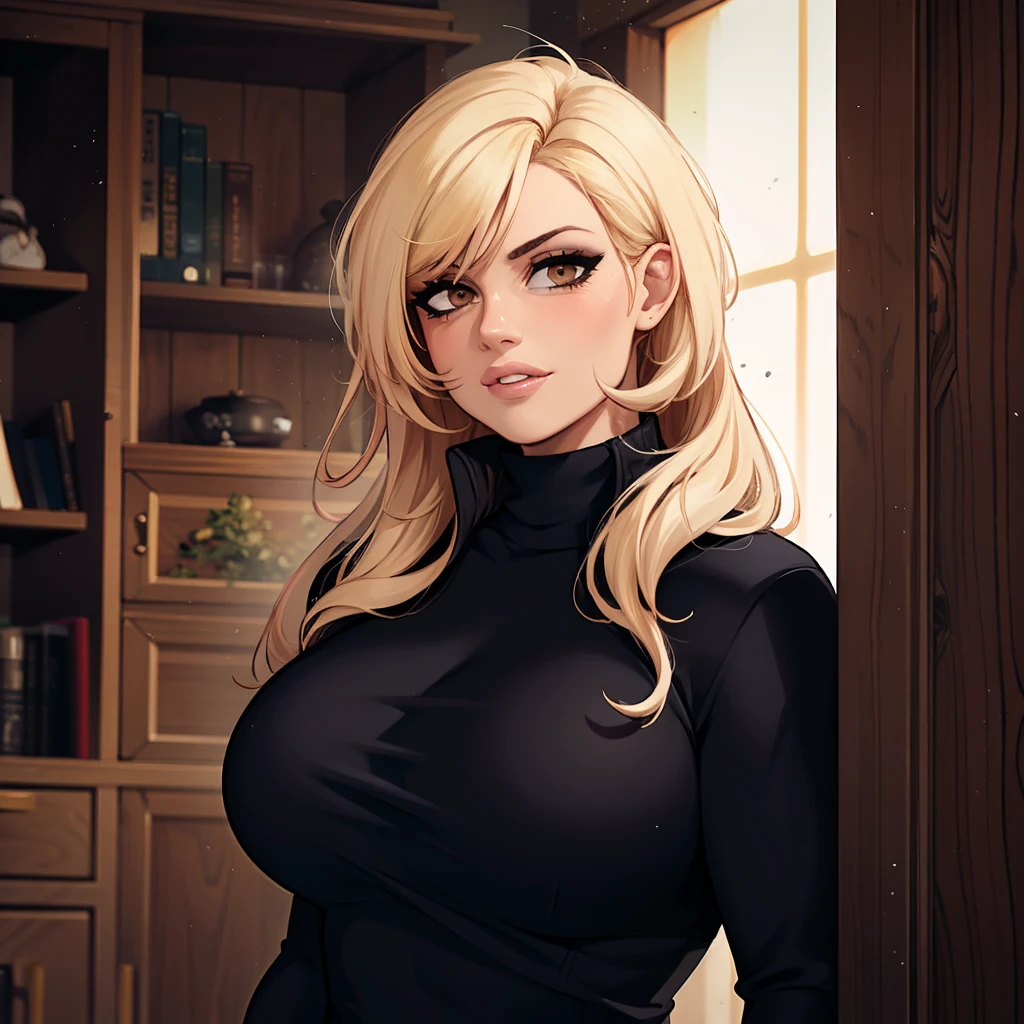 Best_QualityPos, RAW photo, intricate details, best quality, 8k uhd, soft lighting, 1girl, solo, kaitlyn, long hair, blonde hair, brown eyes, black turtleneck sweater, long sleeves, toned  <lora:Kaitlyn:0.7>