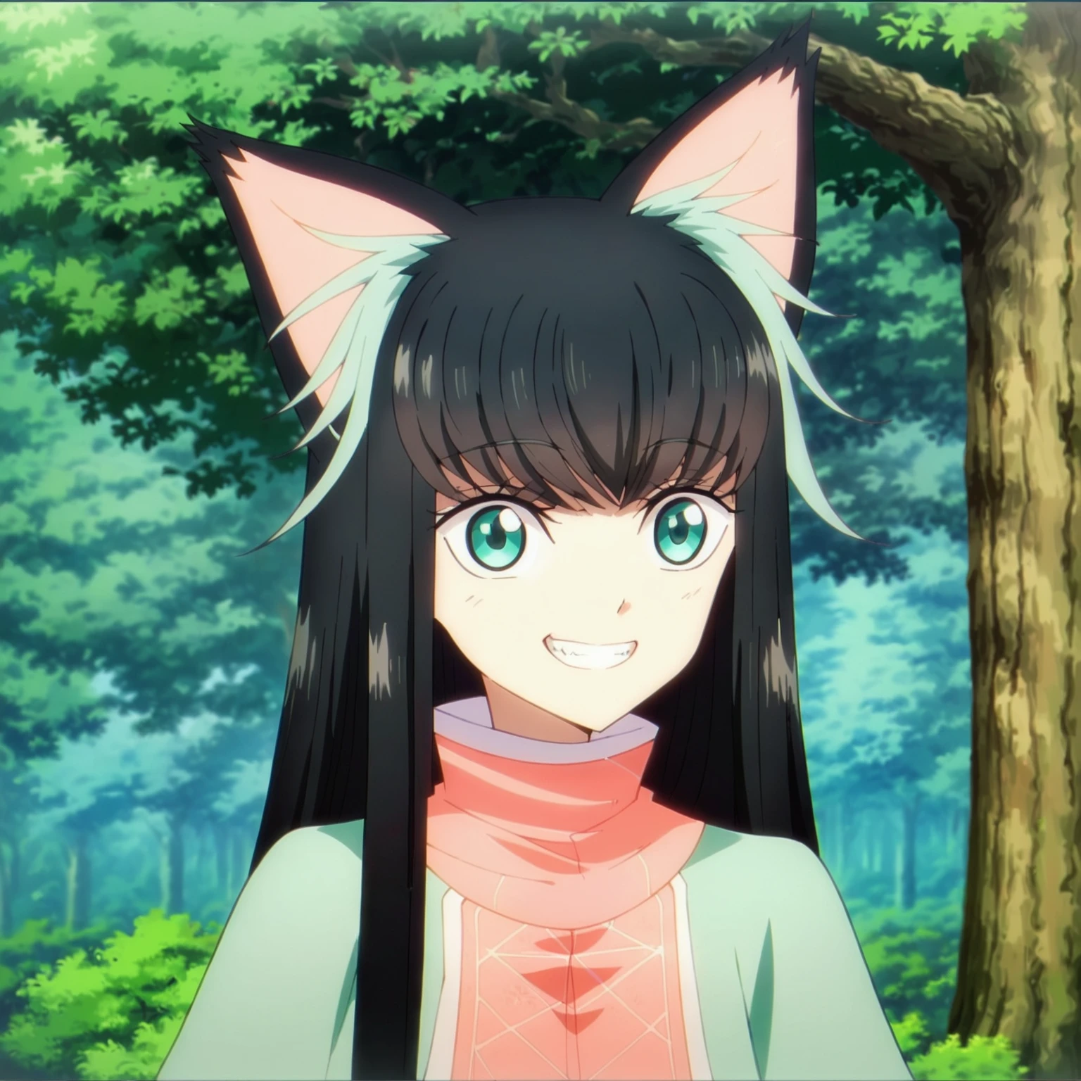 tama, 1girl, score_9, score_8_up, score_7_up,  score_9, ( highly detailed, masterpiece, best quality:1.2), tree, branch,  grin, soft focus, (blush:0.5), looking at viewer,   <lora:young-tama-ponyXL-v0.5-000014:1>