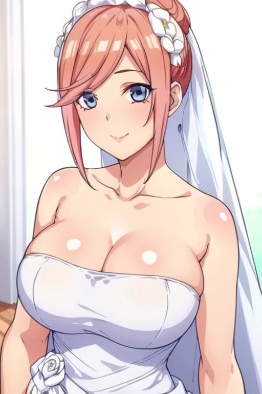 Simple Background,(White_Background:1.1),
dynamic pose,standing at attention,
wedding dress, bridal veil, bare shoulders, white gloves, collarbone, cleavage, 
<lora:Bride_5Toubun-KK77-V1:0.7>,Bride_5Toubun,hair flower,
blue eyes, Pink hair,bangs,short hair,Makeup, red lipstick, hair bun,
<lora:more_details:0.1>,<lora:NovelAI_YesMix5_KKStyle-KK77-Yes5-V1:0.3>,<lora:Oda_Non_Style2-KK77-Yes5-V1:0.3>,
1 girl, 20yo,Young female,Beautiful long legs,Beautiful body,
Beautiful Nose,Beautiful character design, perfect eyes, perfect face,expressive eyes,perfect balance,
looking at viewer,(Focus on her face),closed mouth, (innocent_big_eyes:1.0),(Light_Smile:0.3),
official art,extremely detailed CG unity 8k wallpaper, perfect lighting,Colorful, Bright_Front_face_Lighting,White skin,
(masterpiece:1.0),(best_quality:1.0), ultra high res,4K,ultra-detailed,
photography, 8K, HDR, highres, absurdres:1.2, Kodak portra 400, film grain, blurry background, bokeh:1.2, lens flare, (vibrant_color:1.2),professional photograph,
(Beautiful,large_Breasts:1.4), (beautiful_face:1.5),(narrow_waist),