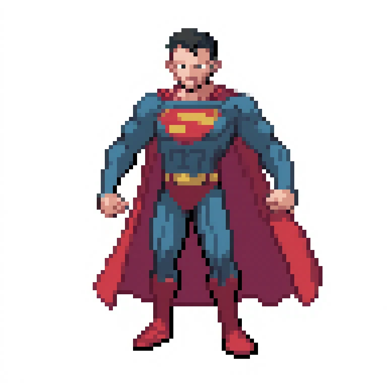 a pixel image of superman <lora:pktrainer_F1-v1-0:0.6>