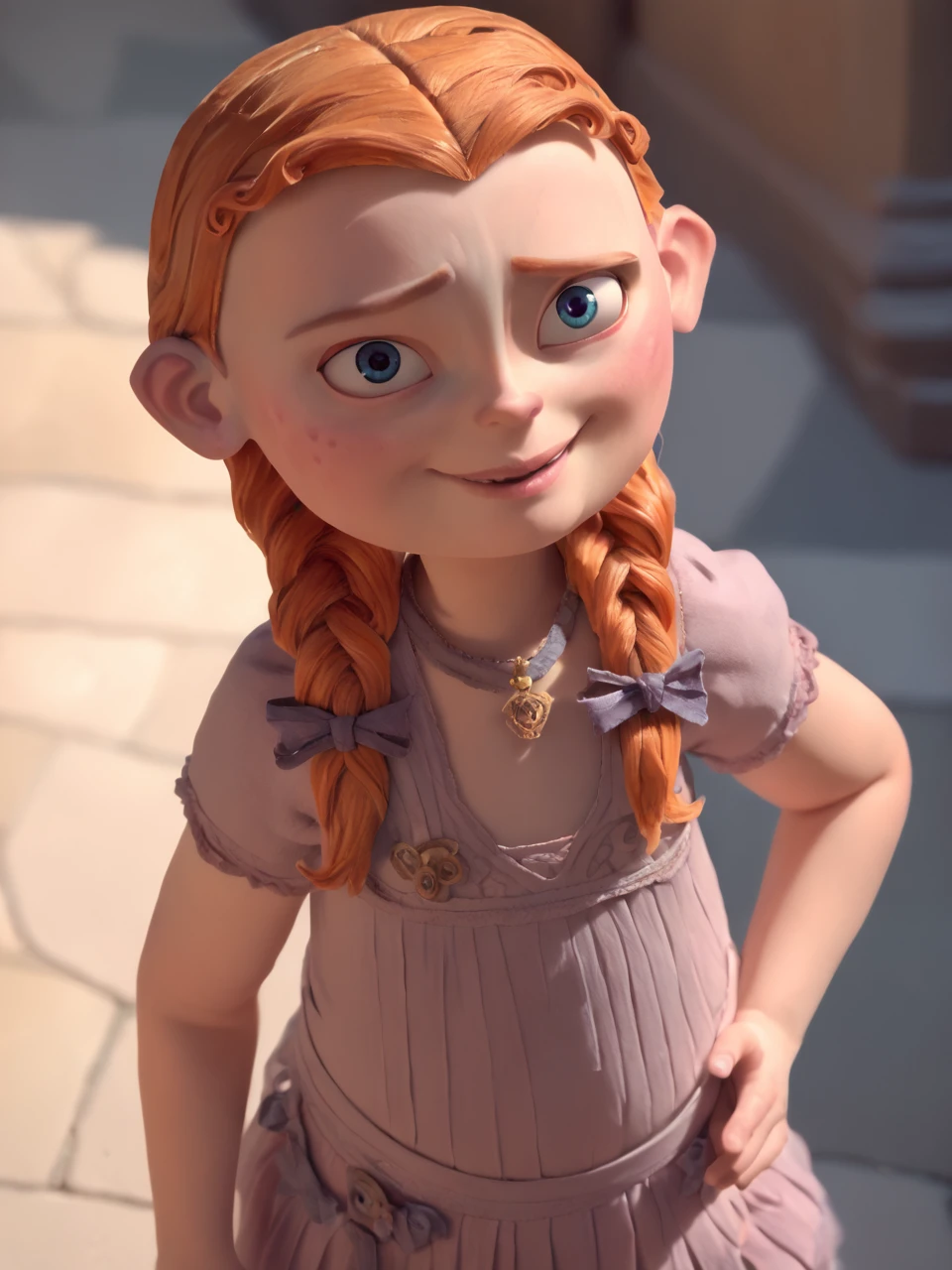 score_9, score_8_up, score_7_up,  score_6_up, BREAK, Boxwinnie, 1girl, solo, orange hair, blue eyes, long hair, child, female child, pink dress, twin braids, smile, looking at viewer <lora:Winnie_Portley:1>