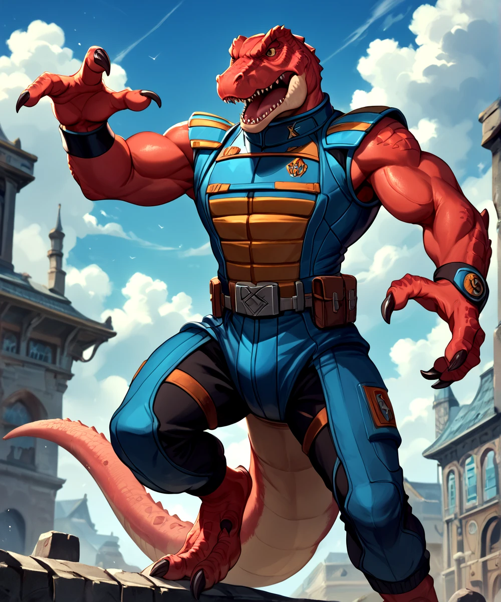 score_9, score_8_up, score_7_up,
<lora:Genghis_Rex_(Dinosaucers)_(Pony)_(AD):1> Genghis Rex, Dinosaucers, red skin, brown eyes, muscular, tyrannosaurus rex, trex, dinosaur, 
8K, In'ei, chiaroscuro, depth of field, clear_eyes,
perfect hands, perfect proportions, peak physical perfection, perfect male physique, 
dynamic pose, detailed anime background, detailed photographic fluffy anime clouds, perfect hands, masterclass anime, 8K 3D CGI Unreal Engine, photographic realism, 
BREAK zPDXL, zPDXLxxx,