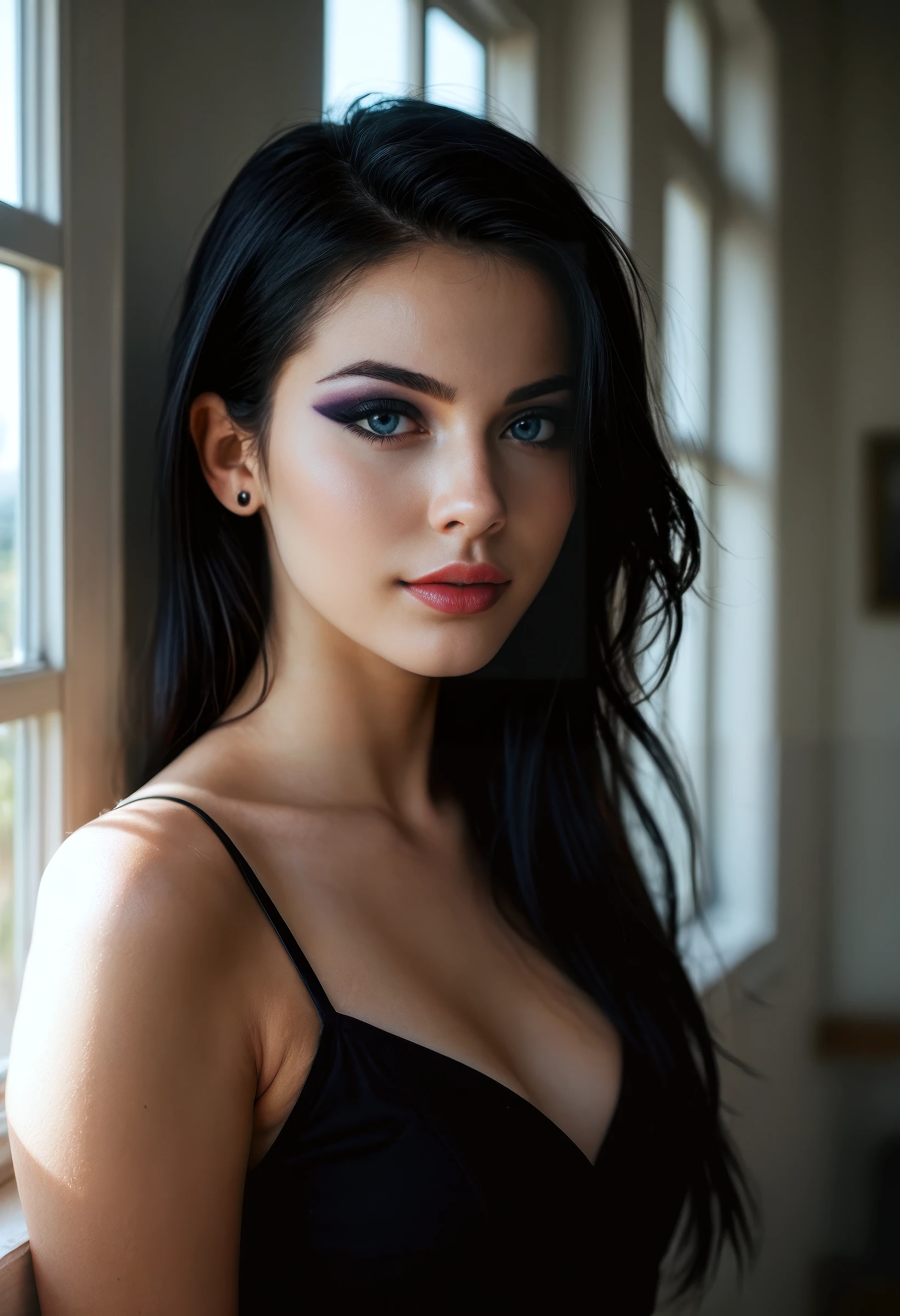 score_9, score_8_up, score_7_up, high detailed texture, photograph, realistic,
RAW photo of young woman, emo, dark hair, makeup, depth of field, soft split ambient window light, soft realistic shadows, perfect composition