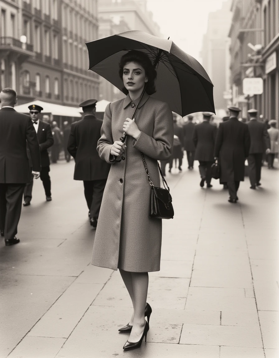 <lora:AnnalisaSC:1>
full body monochrome vintage photo of AnnalisaSC adult woman.
She is walking on a city street with an open parasol.
The photo is vintage and with signs of age. The photo is taken in 1945.
Perfect hands anatomy.