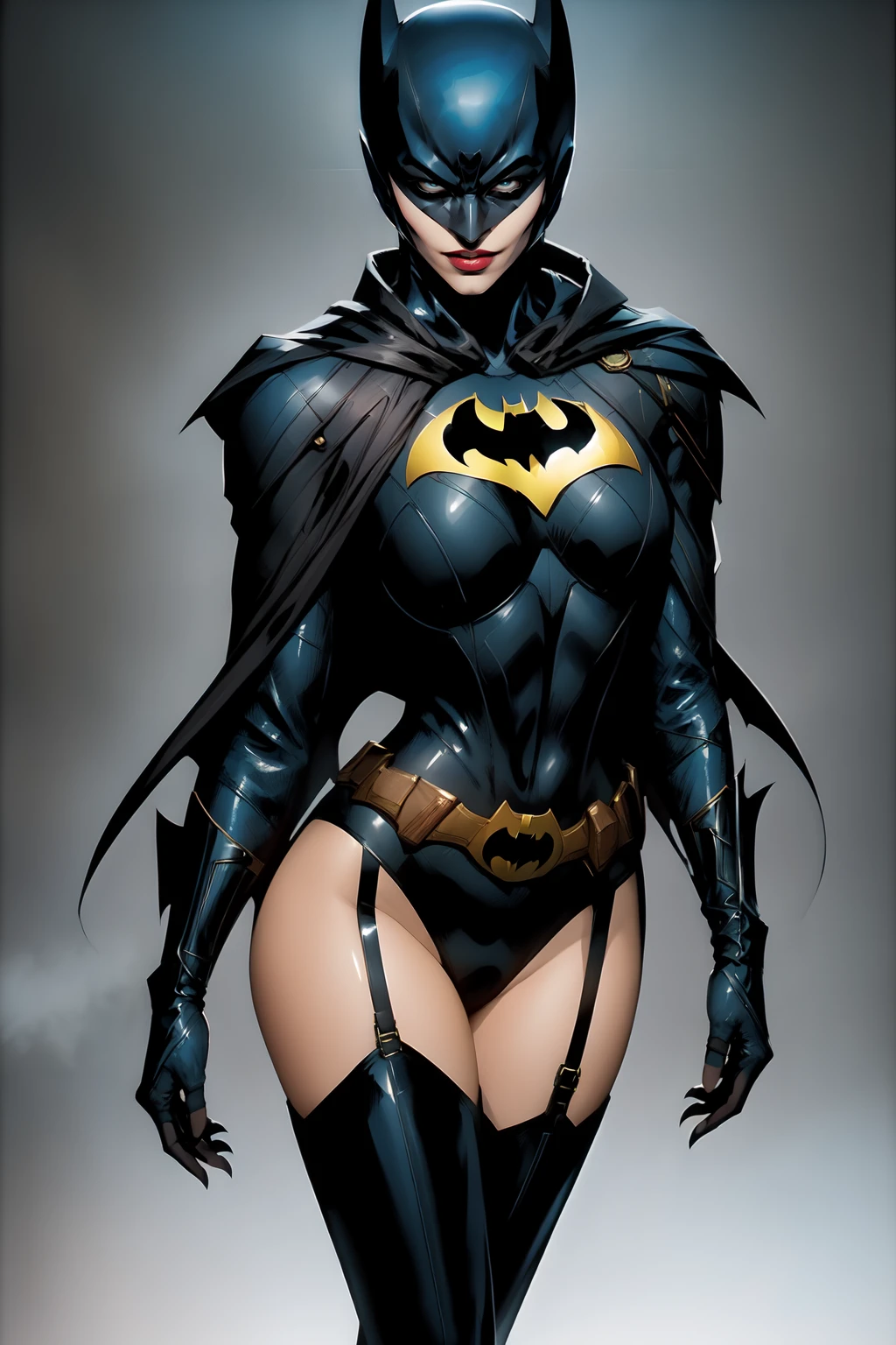 cinematic full body image of a woman wearing latex rfktr batman lingerie ,   high quality, masterpiece,  <lora:fashionistanew:1>